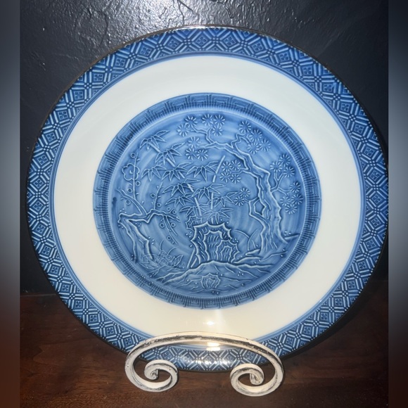 Antique Large Japanese Blue and White Porcelain Raised Serving Set Platter 13.5” - Picture 2 of 9